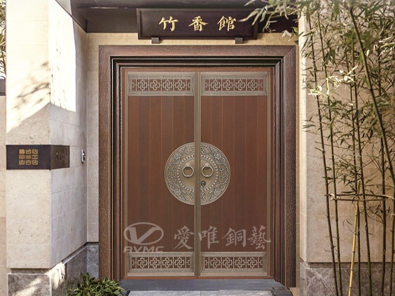 廣東別墅銅門廠家愛唯銅藝——新中式風格銅門